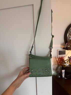 Green Eye-Embellished Crossbody Bag